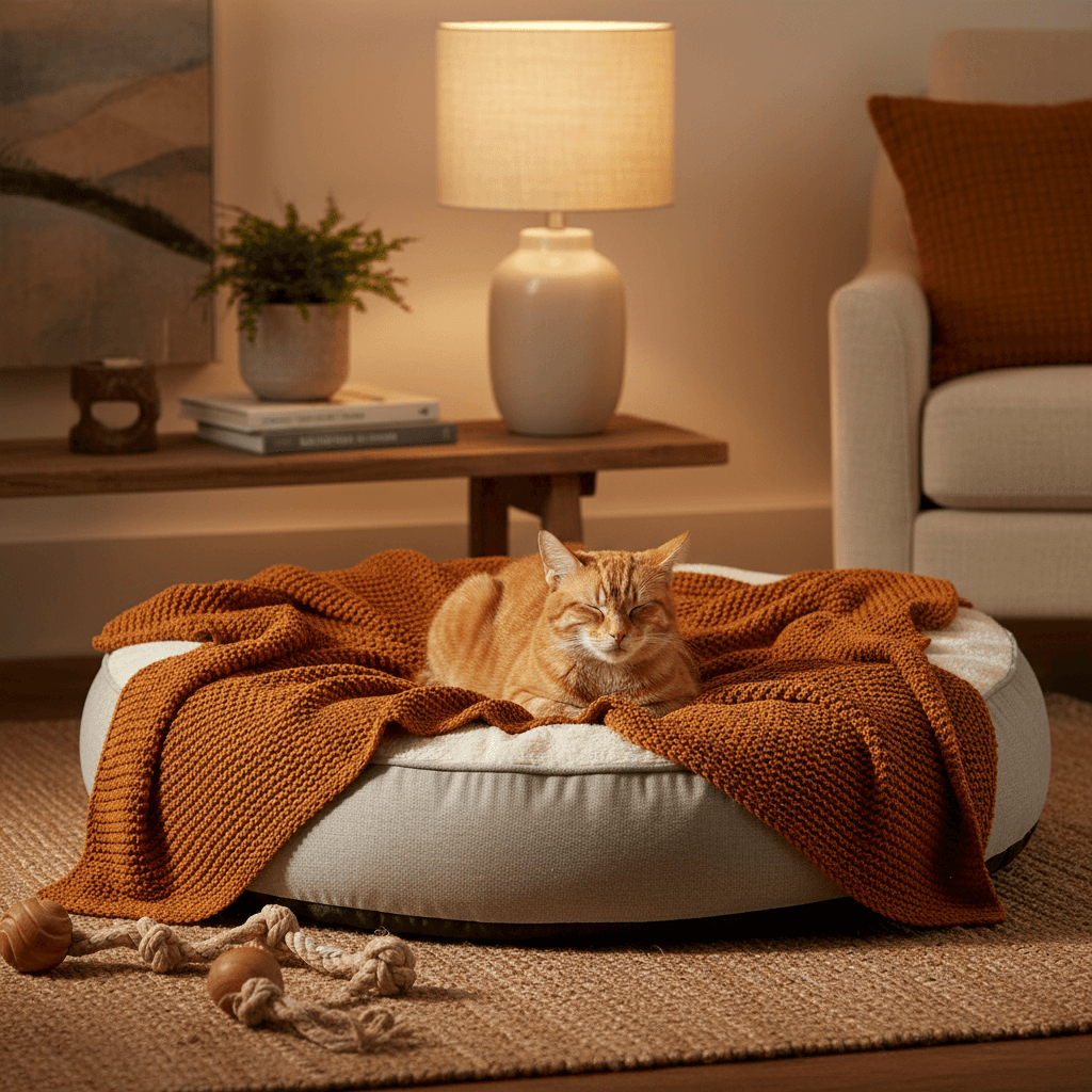 Cozy pet bed in a quiet rest corner