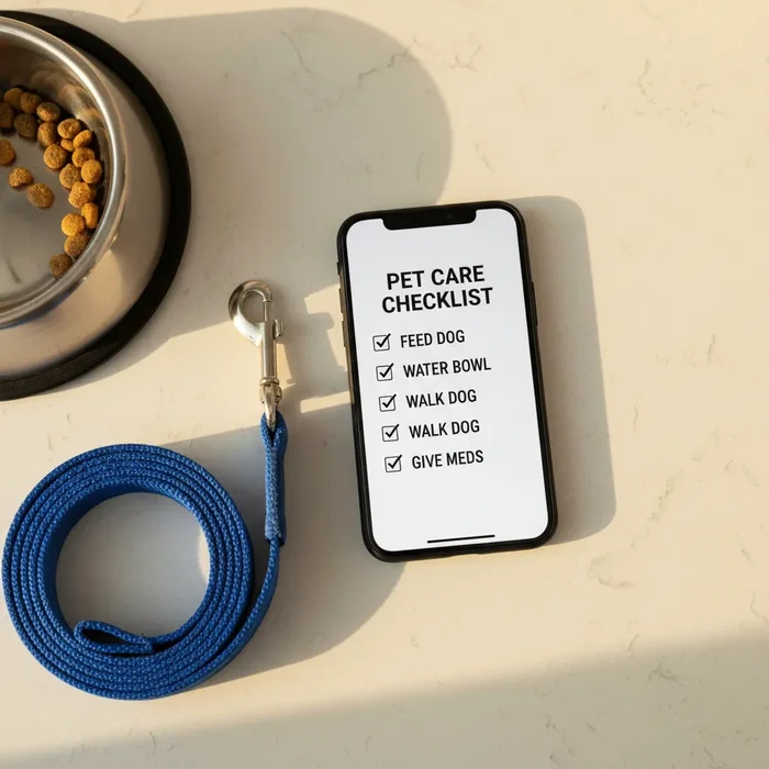 Pet care notes and checklist displayed on a phone screen