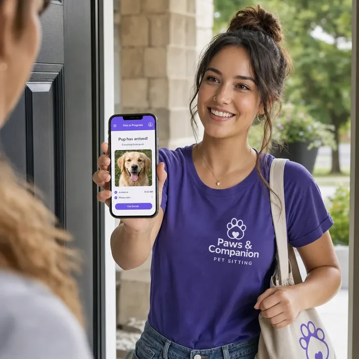 Pet sitter sharing a photo to confirm a pet's arrival at check-in